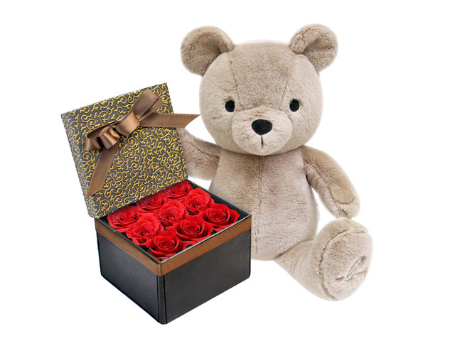 Florist Gift Set - agnès b. Bear Plush with Red Rose Box A14 - VAB0206B1b Photo